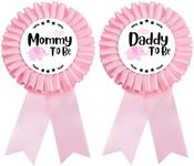 HAPPYLAND Baby Girl Shower Decorations Pink Baby Elephant Set Tinplates Badge Mommy to Be and Daddy to Be Baby Shower