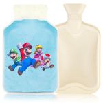 Thingehoy Kids Hot Water Bottle with Cover, Super Mario Hot Water Bottle, 2L Cute Removeable Washable Hot Water Bag for Pain Relief Hand Warmer Neck Period Back Pain, Gift for Women Children Friend