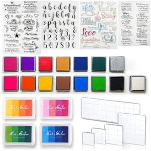 28 Pieces Acrylic Stamps For Crafting Set Include 5 Acrylic Blocks For Stamping, 4 Clear Rubber Stamps For Card Making, 19 Craft Ink Pads Stamps For Scrapbooking, Stamp Making Kit