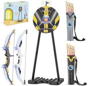 2 Pack Bow and Arrow for Kids, LED Light Up Archery Set with 20 Suction Cup Arrows, 1 Standing Target with Flag Score, Indoor Outdoor Play Sport Toys Gifts for Kids, Boys & Girls Ages 3-12