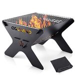 Odoland Camping Fire Pit, Portable Fire Pit for Camping, 2 in 1 Wood Burning Fire Pit Grill with Detachable Cooking Grate for Outside BBQ, with Carry Bag