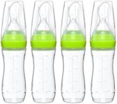 Goji Baby – Baby Food Dispensing Spoon – Mess-Free Feeding – Silicone Baby Food Dispenser for 4+ Months – Precise Food-Release Bottle Spoon Feeder – Straining Baby Squeeze Spoon (Green, 4 Pack)