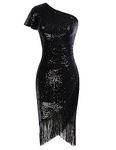 Belle Poque Women Christmas Sequin Dress 20s Flapper Dress Great Gatsby Evening Dress Black L