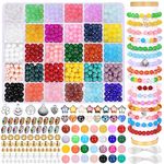 DIYDEC 671pcs Glass Round for Jewelry Making, 30 Colors 8mm Imitative Jade Beads Natural Crystal Gemstone Beads with Pendant Accessories for Bracelet Jewellery Making Crafts DIY Decorations