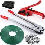 UpJiaFlarish Pallet Packaging Banding Strapping Kit - Heavy Duty Tensioner & Sealer&Crimper Tool Strapping Banding Tool for 1/2"~3/4", PET Belt, 100pcs Seals, 100pcs Corner Protector