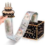 Neioaas Birthday Surprise Cash Gift - Surprise Money Gift Box for Kids Adults with Pull Happy Birthday Day Card and 30 Pieces Clear Bag - A Fun Way to give Cash as a Gift (Black)