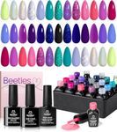 Beetles 20 Colors Gel Nail Polish Kit Midnight Euphoria Collection 23 Pcs Purple Blue Hot Pink Glitter Gel Polish Set Rainbow Soak off Uv Glossy & Matte Top Base Coat Gift for Girls