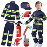 Kids Fireman Costume Fire Firefighter Dress-Up Set With Accessories Firefighter Toy Set Fire Outfit Pretend Play Toys For Boys And Girls Birthday Halloween Carnaval Cosplay Party 3-4 Years,01 Blue 110