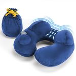 ZHCHG Inflatable Travel Pillow for Airplane, Self-Inflatable Travel Neck Pillow with Soft Velvet & Washable Cover, Neck Support Pillow for Sleeping Rest, Compact and Lightweight- Blue