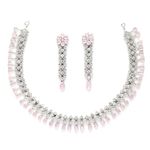 ZENEME Rhodium-Plated Necklace, Has Pink Ad-Studded Detail, Secured With A Fish-Hook Closure (Pink) For Women