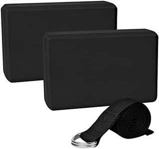Chstarina 2 Bloque Yoga y 1 Correa para Yoga,Bloque De Espuma Eva De Alta Densidad Ladrillo Yoga Bloques Yoga,Yoga Block Pilates Accesorios Yoga para Pilates Y Ejercicios De Yoga (Negro)