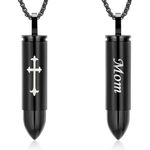 Oinsi Double-Side Engraving Cross &Mom/Dad/Son Keepsake Memorial Jewelry -Black Bullet Cremation Urn Necklace for Ashes for Men