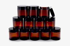 Vivaplex, 12, Amber, 4 oz, Round Glass Jars, with Inner Liners and black Lids …