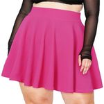 Moon Wood Women's Plus Size Mini Skater Skirt- Basic Versatile High Waisted Flared Casual Stretchy Skirts Rose Pink