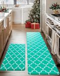 Homergy Anti Fatigue Kitchen Mats for Floor 2 PCS, Memory Foam Cushioned Rugs, Comfort Standing Desk Mats for Office, Home, Laundry Room, Waterproof & Ergonomic, 17.3×30.3 & 17.3×59, Teal Lantern