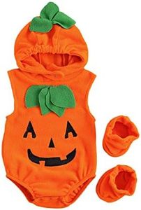 DuAnyozu Infant Baby Girl Boy Halloween Costumes Outfit Pumpkin Hooded Romper Bodysuit with Socks Funny Clothes, Orange Pumpkin Hooded Romper Socks