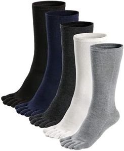 ZAKASA Mens Toe Socks Athletic Running Cushion Five Finger Cotton Crew Socks, Mixed-5 Pairs, 12-15