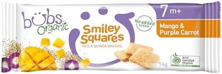 Bubs Organic Mango & Purple Carrot Smiley Squares, Rice & Quinoa Baby Snacks, For Babies 7+ Months, 25g