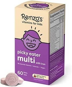 Renzo's Picky Eater Kids Multivitamin - Vegan Multivitamin for Kids with Iron, Vitamin C, and Zero Sugar, Dissolvable and Easy To Take Kids Vitamins, Cherry Flavored Childrens Vitamins [60 Melty Tabs]