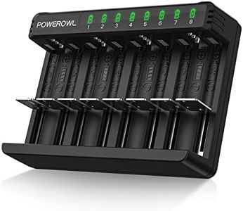 POWEROWL 8 Bay AA AAA C D Battery Charger, USB High-Speed Charging, Independent Slot, for Ni-MH Ni-CD Rechargeable Batteries…