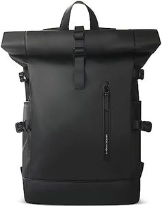 hk Roll Top Backpack Large Laptop Backpack 15.6'' USB Port Water-resistant Anti-theft Rucksack Travel Hiking Camping College School Work (27L Black)