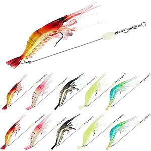 10PCS Saltwater Fishing Lures Shrimp Baits Set, Premium Soft Shrimp Fishing Tackle with Luminous Sharp Hooks, for Freshwater and Saltwater - Syosisny