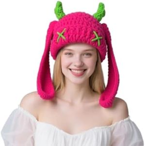Knit Beanie Hats Cute Bunny Long Ears Funny Hat Winter Cap Warm Knit Rabbit Crochet Skull Cap Outdoor Slouchy Hat ski hat