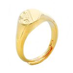 THE BLING KING Gold Half Face Oval Ring Adjustable Ring with 18K Real Gold Plating Premium Gold Fashion Ring Unique Jewellery Gift (Size H - Adjustable to Fit Various Sizes)