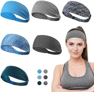 6 Pack Dreamlover Yoga Sports Headband, Women’s Elastic Athletic Hairband, Men’s Sweatband, Lightweight Working Out Headbands, Multi Colors A