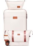 Krute Luggage Set 3 Piece Suitcase Set Carry On Luggage PC ABS Hardshell Lightweight Luggage with Spinner Wheels TSA Lock (White-Brown)