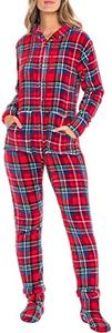 Alexander Del Rossa Women's Warm Fleece One Piece Hooded Footed Zipper Pajamas, Soft Adult Onesie Footie with Hood for Winter, Christmas Plaid Footed, X-Small