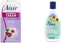 Nair Hair Removal Cream for Face & Upper Lip with Sweet Almond Oil and Baby Oil, 57-g & 3-In-1 Hair Removal Lotion for Sensitive Skin with Sunflower Seed Oil, 175-ml