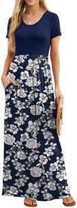 GRECERELLE Women's Short Sleeve Maxi Dresses Casual Long Dresses with Pockets, Navy Blue Floral, X-Large