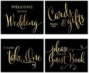 Andaz Press Unframed Wedding Party Signs, 8.5x11-inch, Metallic Gold Ink on Black, Welcome to Our Wedding, Cards and Gifts, Please Take One Favors, Please Sign Guestbook, 4-Pack