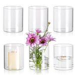 Glasseam Cylinder Vases for Centerpieces, Set of 6 Clear Glass Vases for Flowers, Modern Small Floating Candle Vase Decor, Decorative Hurricane Candle Holders for Home Wedding Table Decorations, 4in