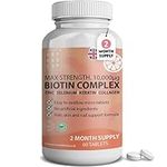 Biotin Hair Growth Vitamins Complex - 10,000mcg Biotin, Marine Collagen, Selenium, Keratin & Zinc | Promotes Growth, Thickness, Strength & Volume | Men & Women Hair Support Supplement x60 Tablets