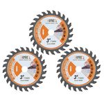 TCT Carbide Wood Saw Blade-BGTEC Wood Cutting Dics, 3pcs 3"/75mm 24T with 10mm Arbor for Angle Grinder to Cutting Wood Plastic.