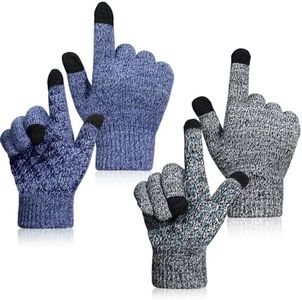 2/3 Pairs Kids Gloves,Full Fingers Touch Screen Gloves Knitted Gloves Warm Mitten Winter Favor for Little Boys and Girls by H HOME-MART (Blue+Gray, 5-12 years)