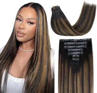 Lashey Clip in Hair Extensions 7pcs 110g 20 Inch Light Yaki Seamless Clip in Hair Extensions Human Hair Natural Black Mixed Chestnut Brown Extensions PU Clip in Human Hair for Women