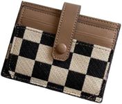 TURBOOST Cute Slim Card Holder Canvas Front Pocket Checkered Wallet, Small Credit Card Case for Women (Brown)