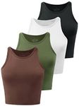 Kole Meego 4 Pack Cotton Crop Tops for Women Workout Cropped Tank Top High Neck Camisole Yoga Shirts Athletic Undershirts Black/White/Coffee/Olive M