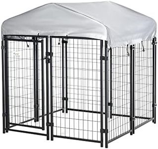 Pawhut Perrera de Exterior con Techo 120x120x138 cm Jaula para Perros Parque para Mascotas con Malla de Metal y Puerta con Cerradura para Jardín Patio Plata