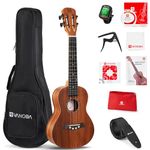 Concert Ukulele for Kids Beginners Vangoa 23 Inches KOA Acacia Ukulele Kit for Beginners with Gig Bag Strap Carbon String Tuner Picks Cloth Capo Professional Acoustic Ukulele for Kids Adults, VU603