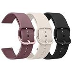 AK Pack 3 Smart Watch Bands 20mm 22mm for Women Men, Replacement Straps Band for Smart Watch, soft skin-friendly silicone quick release, smart watch wristband (20mm, Black/Violet Smoke/Starlight)