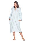 Casual Nights Women's Quilted Long Sleeve Zip Up House Dress Robe, Blue, L