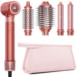 HITTIONA High-Speed 5 In 1 Hair Styler, Professional Hot Air Styler No Heat Damage Frizz-Free for Volumizer, Curl, Straighten, Drying, 1500W Negative Ionic Blow Dryer Brush with Travel Bag, Coral-Red