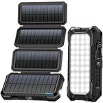 BLAVOR Solar Charger Power Bank, PD 18W QC3.0 Fast Charging 20000mAh Solar Powered Powerbank with 4 Foldable Panels, Type C Input/Output, Camping Light SOS Flashlight, Compass Carabiner(Black)