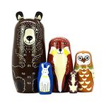 Russian Nesting Dolls Bear Wooden Matryoshka Dolls for Kids Tphon Handmade Cute Cartoon Animals Pattern Nesting Doll Toy Stacking Doll Set of 5