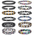 Subiceto 12 Pcs Hematite Magnetic Bracelet for Men Women Reiki Bracelet Tiger Eye Rainbow Beaded Stone Bracelets Set