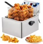 RIEDHOFF Electric Deep Fryer, 11 L/10 Qts Deep Fryer with Basket, Adjustable Temperature Control,Perfect for Fried Buffalo Wings, Shrimp, Nuggets, Chips & More,Stainless Steel,Sliver